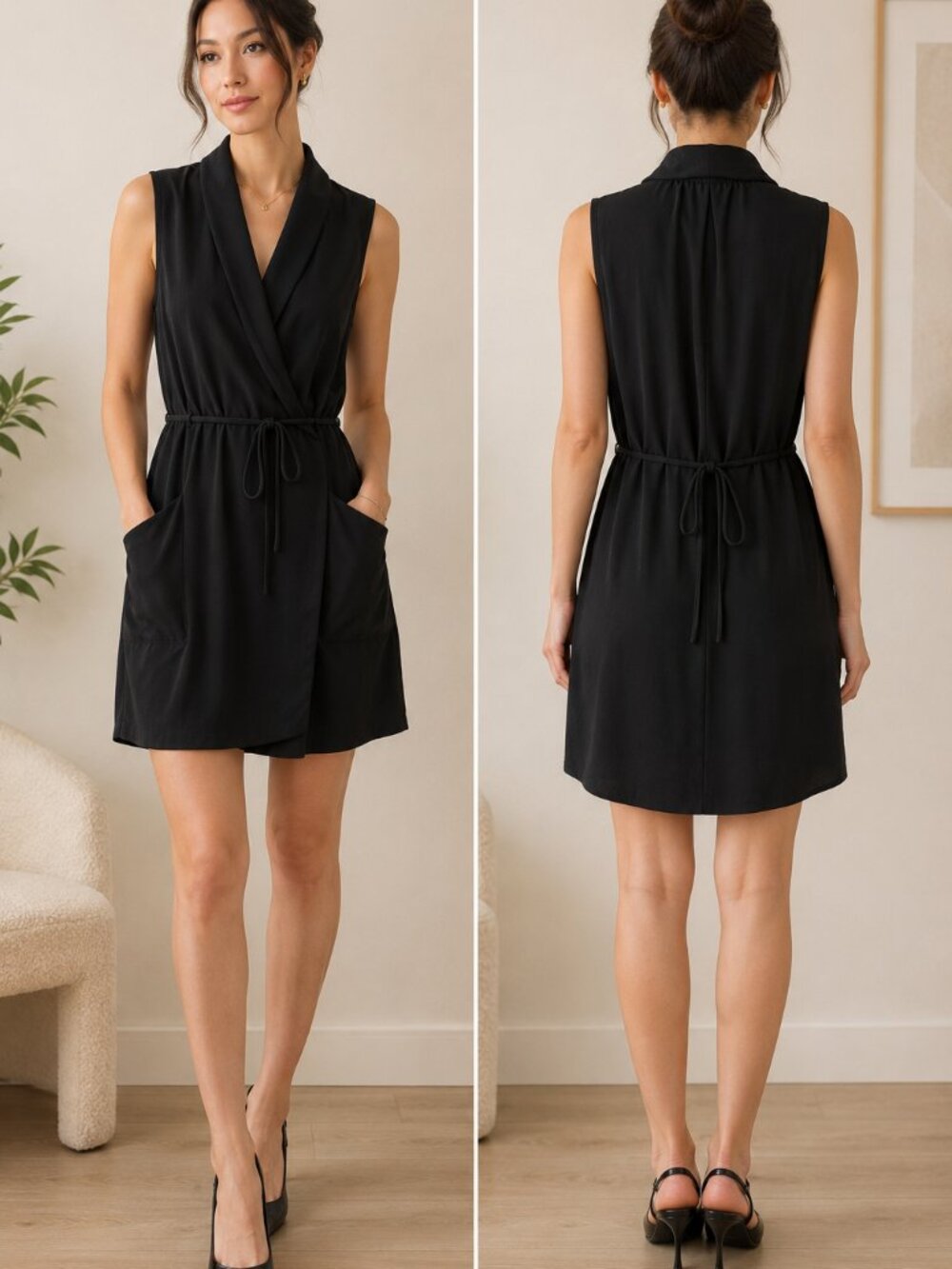 Wilfred Aritzia Sabine Dress Black Sleeveless Faux Wrap Mini Size S